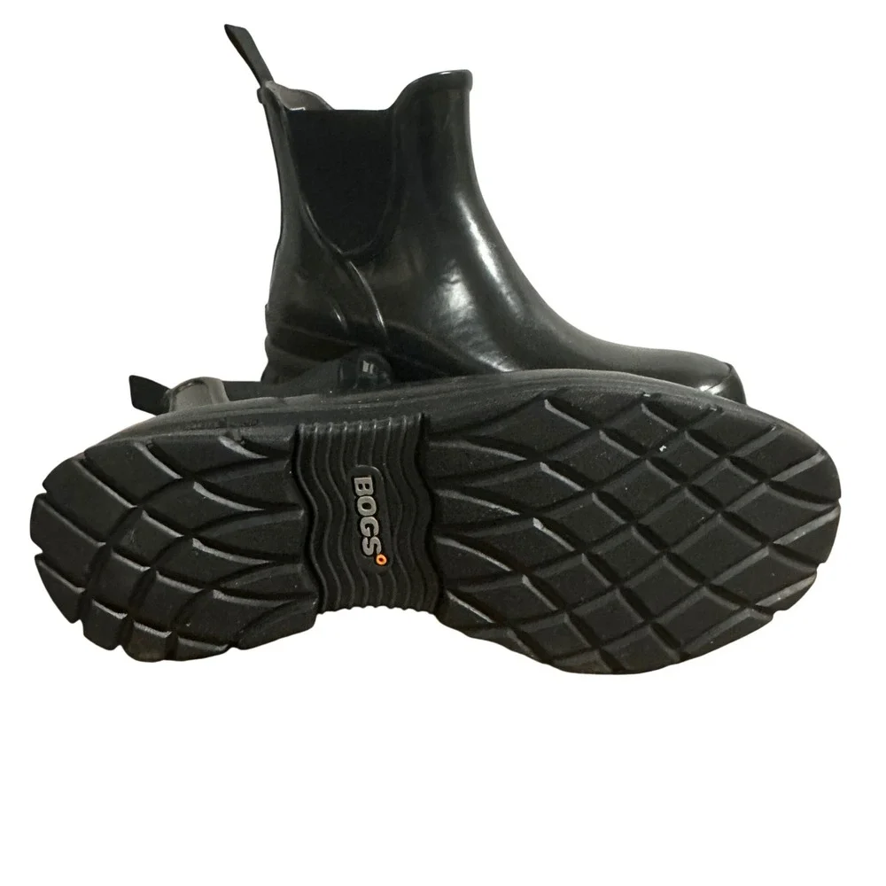 Bogs Amanda Slip Boot Black Rubber Waterproof Chelsea Rain Boots Womens Size 7